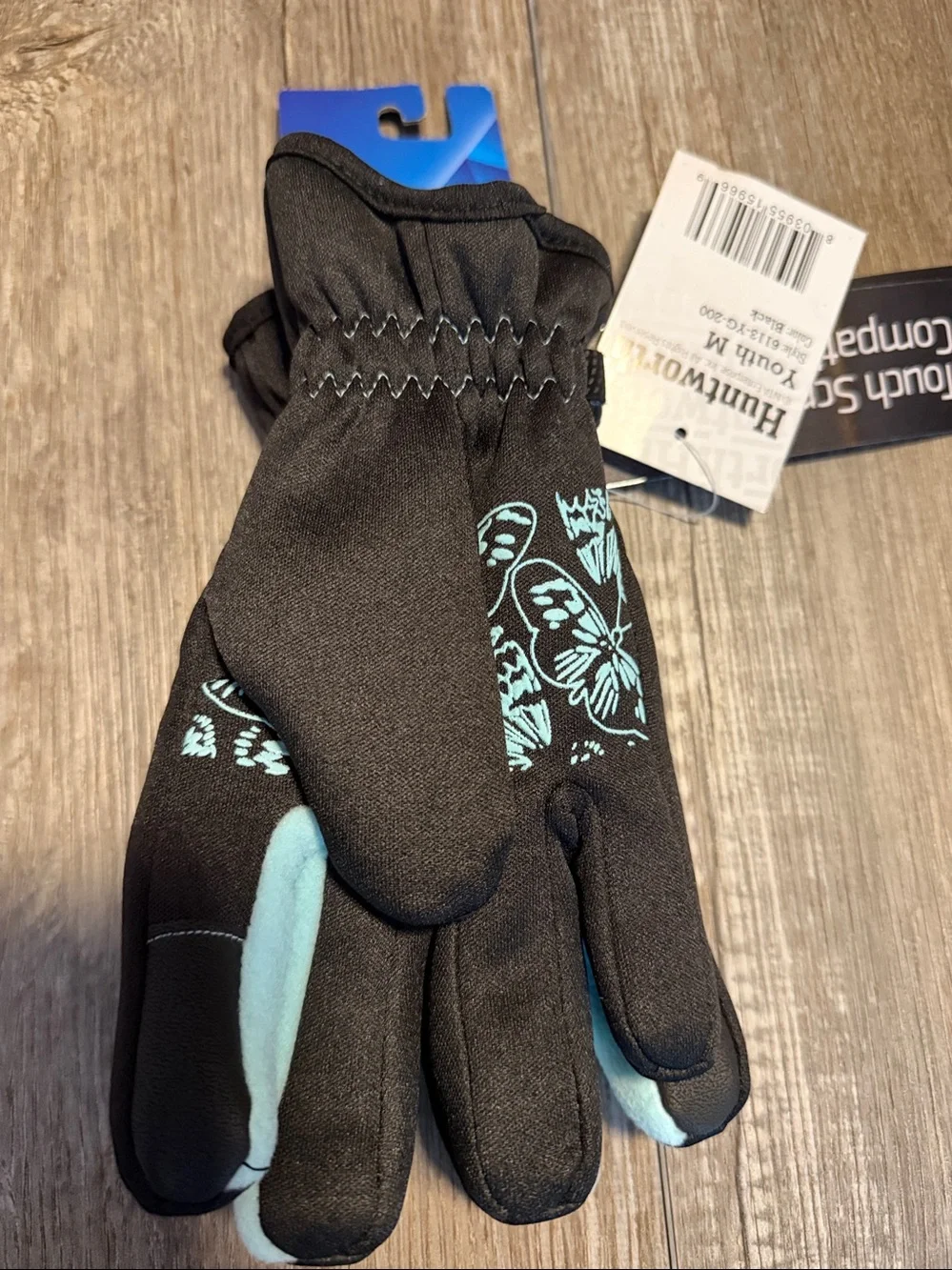 Huntworth Youth Black Mittens with Light Blue Accent